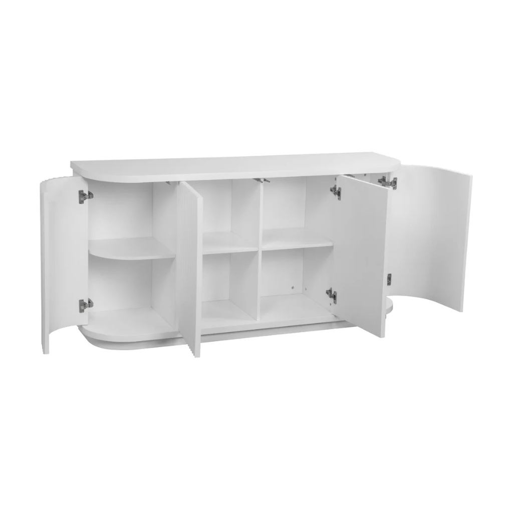 El Nino Flute 160cm Veneer  Top Buffet Storage Cabinet - White