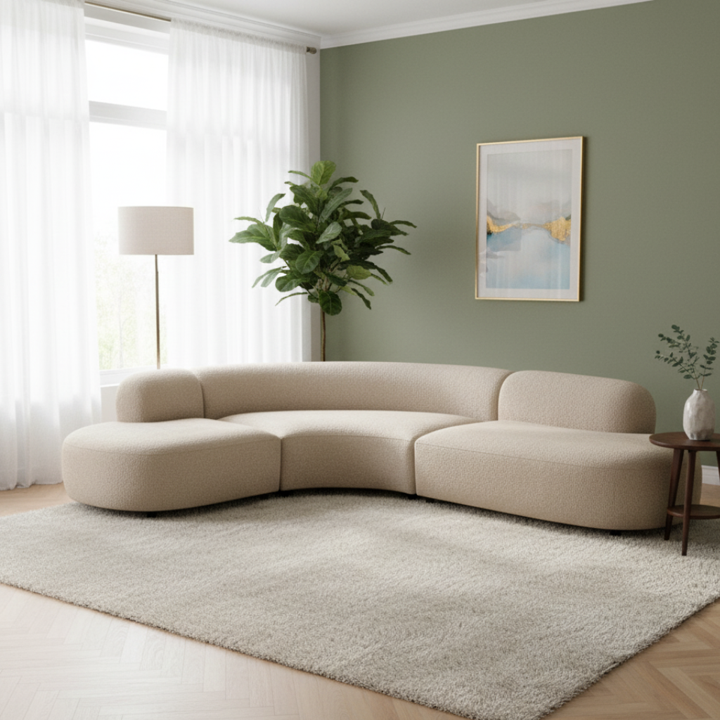 Montana 3 Seater Curved Fabric Sofa - Champagne Beige